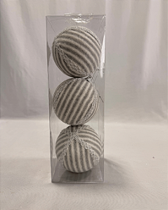 BOLA DECORATIVA CINZA LISTRADA 10CM COM 3 UNIDADES