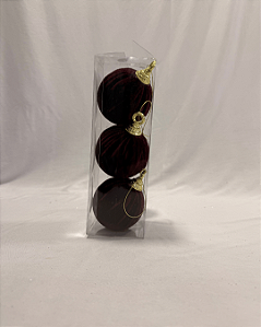 BOLA DECORATIVA VINHO VELUDO 8 CM JOGO COM 3 PC