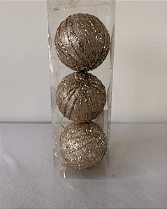 BOLA NATAL DECORADA C/3 UND CHAMPANHE 8CM