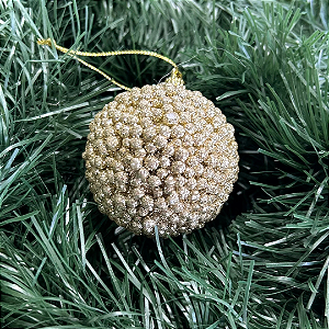 Bola natal decorada glitter PVC 6cm 3 unidades champanhe