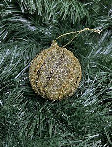 Bola natal decorada glitter PVC 6cm 3 unidades dourado champanhe