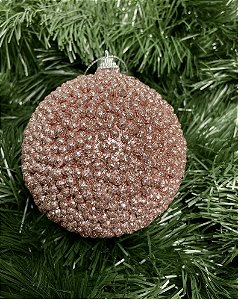 Bola natal decorada glitter PVC 10cm 2 unidades rose