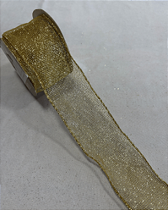 FITA ARAMADA TELA C/GLITTER (DOURADO) 6,3cm x 9,14m