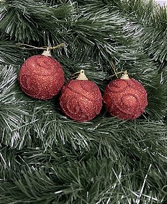 BOLA NATAL C/3 UND VERMELHO 6CM