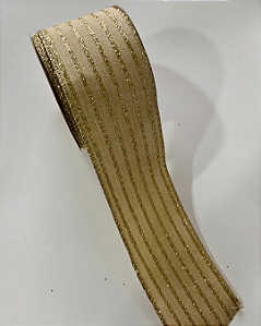 FITA ARAMADA LINHO BEGE/DOURADO 6,3CM X9,14M