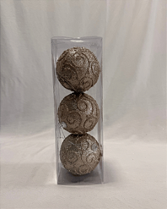 BOLA DECORADA CHAMPANHE10CM COM 3 UN
