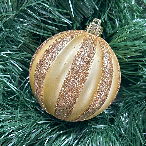 BOLA NATAL LISTRADA COM GLITTER 8cm