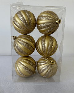 BOLA LISTRADA OURO 8cm JG C/6 PC