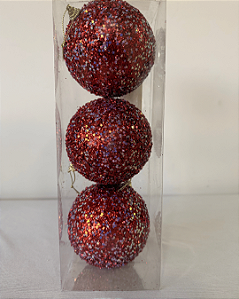BOLA DECORADA NATAL C/3 UND VERMELHO 10CM