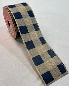 Fita xadrez bege e azul - 6,3cm x 9,14m