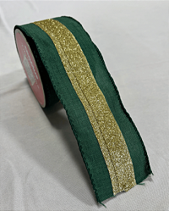 Fita aramada verde/dourada - 6,3cm x 9,14m