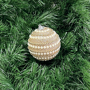BOLA NATAL PEROLA CHA BRANCO 8CM