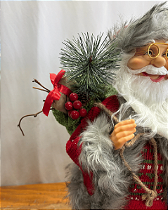 PAPAI NOEL EM PE VERMELHO/CINZA 45cm