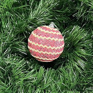 BOLA DECORADA NATAL ROSA CLARO 8CM
