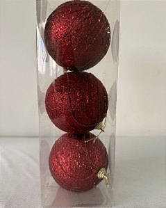 BOLA DECORADA NATAL VERMELHA 10CM FLORARTE