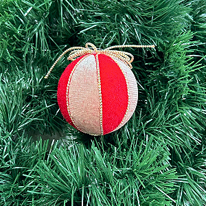 BOLA DECORADA NATAL VERMELHO CHAMPANHE 8CM