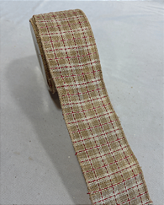 FITA ARAMADA TECIDO XADREZ BEGE VERMELHO