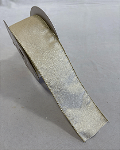 Fita Aramada em Veludo Off white / dourada - 6.3cm x 9.14m