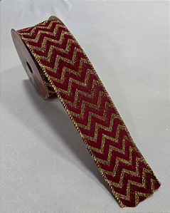 Fita aramada bordo/dourado - 6,3cm x 9,14m