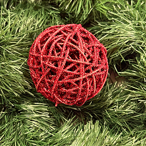 BOLA NATAL RATTAN GLITTER VERMELHO 10CM