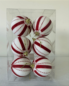 BOLA NATAL VERMELHO/BRANCO 8CM JG C/6 UND