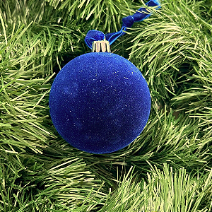 BOLA NATAL VELUDO AZUL 8CM
