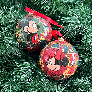 BOLA NATAL MICKEY E MINNIE XADREZ 8CM
