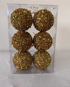 BOLA C/GLITTER OURO 8CM JOGO C/6 UND