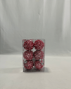BOLA ROSA COM GLITTER 5CM MINI BOLAS JOGO C/6 PECAS