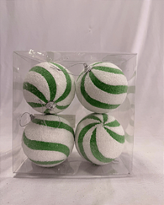 BOLA LISTRADA VERDE/BRANCO 10CM  JOGO C/4 PC