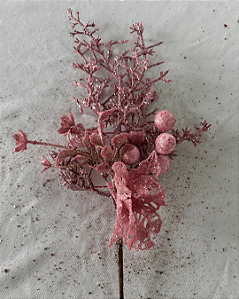 GALHO PICK FLORES FRUTAS C/GLITTER ROSA 30CM