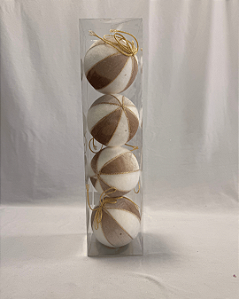 BOLA VELUDO BRANCO/CHAMPANHE 10CM JOGO C/4 UND