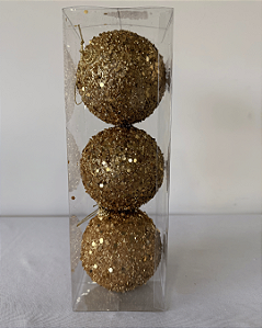 BOLA DECORADA 10CM DOURADO JOGO C/3 UND