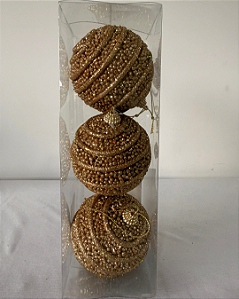 BOLA DECORADA DOURADO 8CM JOGO COM 3 PC