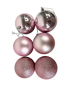 Bola de Natal em Tubo Rosa c/ 06 und - 8cm