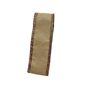 FITA ARAMADA LINHO C/COSTURA BORDA GLITTER BEGE ROSE