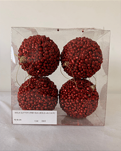 BOLA GLITTER VERMELHO 10CM JOGO C/4 UND