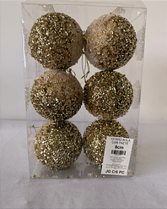 BOLA PAETE GLITTER OURO 8CM JOGO C/6 UND
