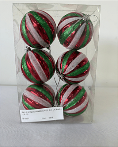 BOLA NATAL VERMELHO/VERDE/BRANCO 8CM JG C/6 PC