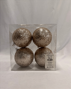 BOLA COM GLITTER CHAMPANHE 10CM JOGO COM 4 PC