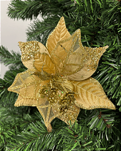 FLOR DEC POINSETTIA DOURADA 25cm