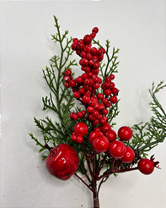 GALHO PICK C/FOLHAS E FRUTAS VERDE/VERMELHOMARROM 29cm