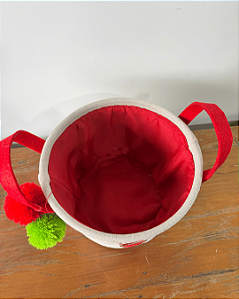 CESTA FELTRO RENA C/POMPOM VERMELHO/BRANCO 20cm