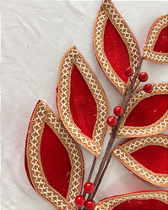 GALHO NATAL FOLHA VERMELHO/BEGE 64CM