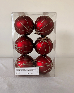BOLA DECORADA NATAL C/6 UND VERMELHO 8CM