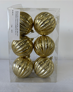 BOLA DECORADA NATAL C/6 UND DOURADO 8CM