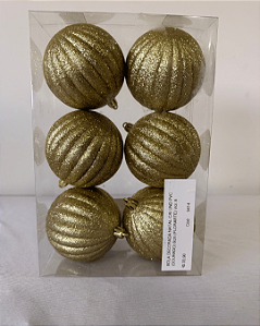 BOLA DECORADA NATAL DOURADO C/6 8CM