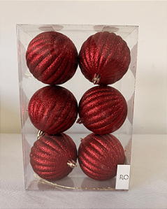 BOLA DECORADA NATAL C/6 UND VERMELHO 8CM