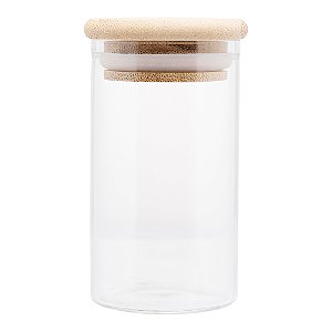 POTE DE VIDRO COM TAMPA DE BAMBU 10CM X 10CM X 16CM