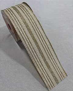 FITA ARAMADA LISTRADA BEGE/OURO 6,3cmx9,14m